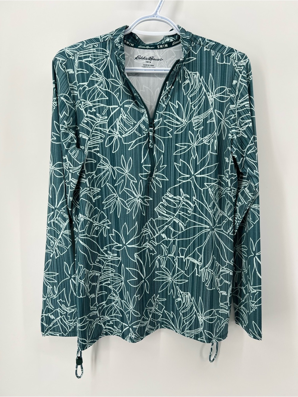 Eddie Bauer Women’s Medium Swim Top Rashguard Long Sleeve Teal Tropical 1/4 Zip